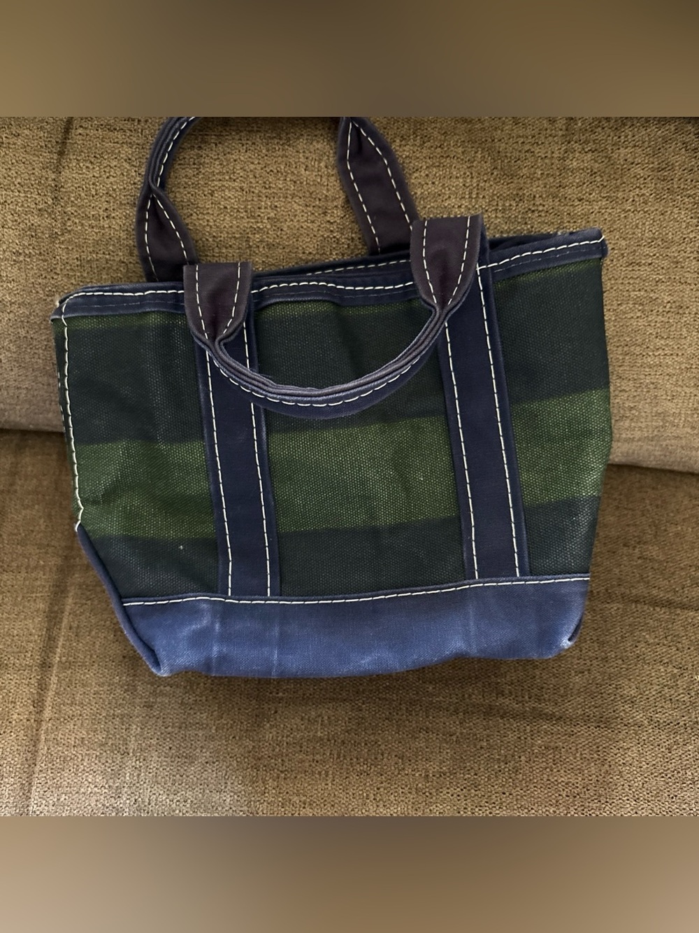 Vtg LL Bean Boat And Tote Bag Micro Mini Rugby Green Navy Striped Clean!